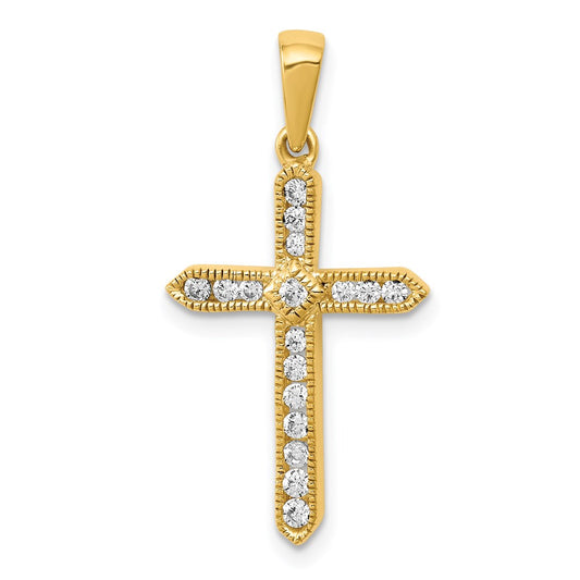 Million Charms 14K Yellow Gold Themed Diamond Relgious Cross Pendant
