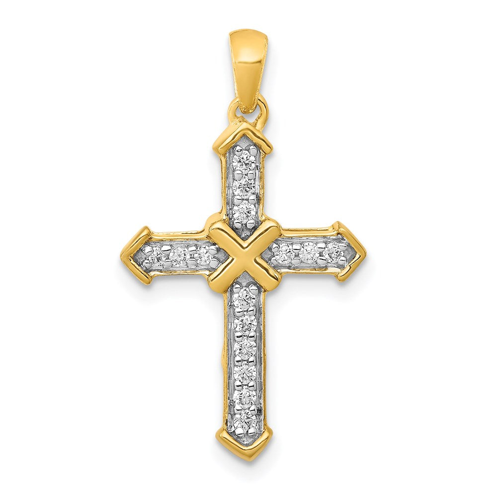 Million Charms 14K Yellow Gold Themed Passion Diamond Relgious Cross Pendant