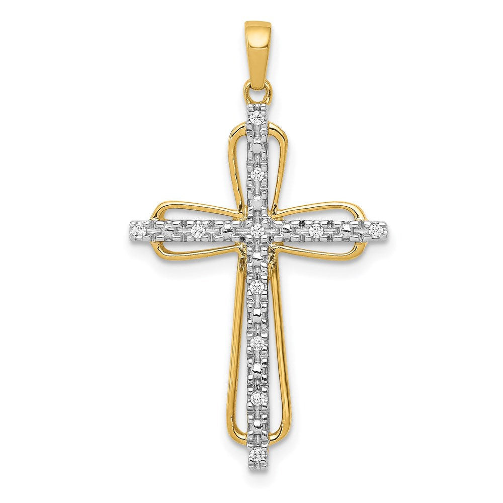 Million Charms 14K Yellow Gold Themed Diamond Relgious Cross Pendant