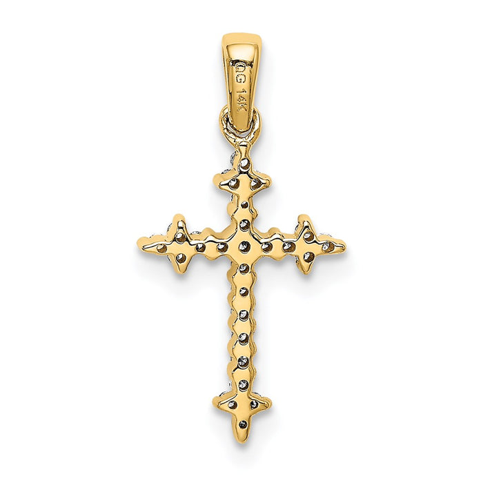 Million Charms 14K Yellow Gold Themed, Rhodium-plated Diamond Fleur De Lis Relgious Cross Pendant