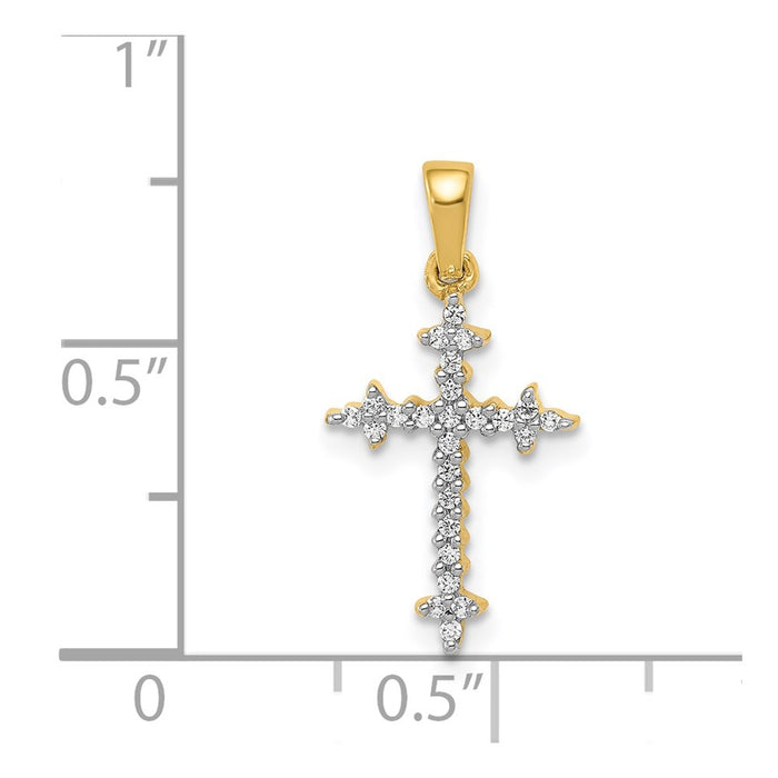 Million Charms 14K Yellow Gold Themed, Rhodium-plated Diamond Fleur De Lis Relgious Cross Pendant