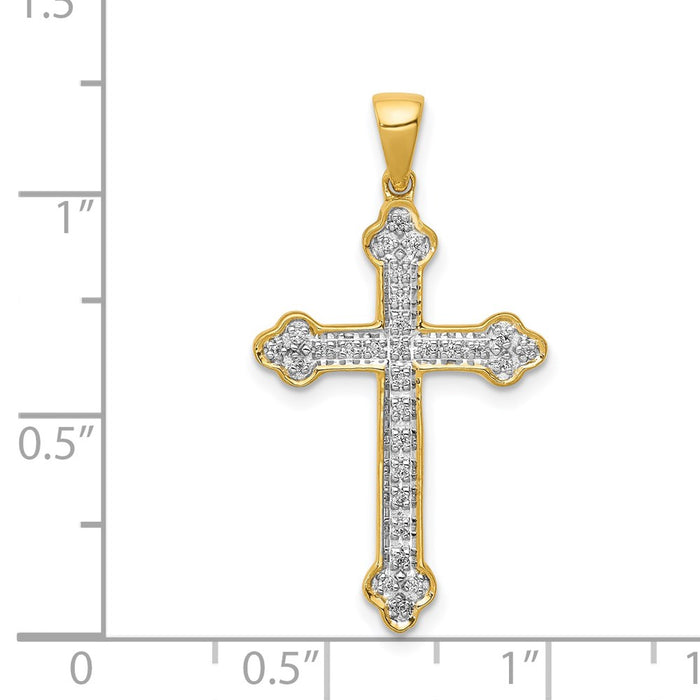 Million Charms 14K Yellow Gold Themed, Rhodium-plated Diamond Relgious Cross Pendant