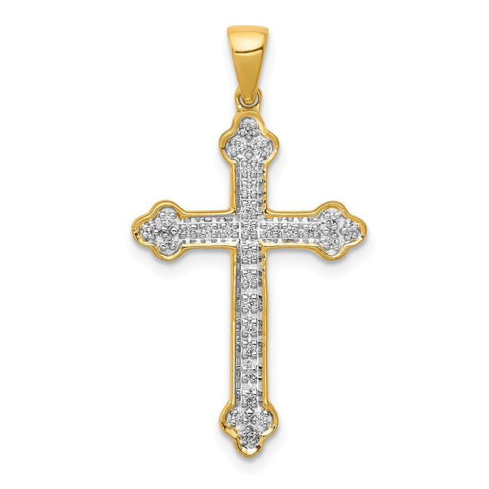 Million Charms 14K Yellow Gold Themed, Rhodium-plated Diamond Relgious Cross Pendant