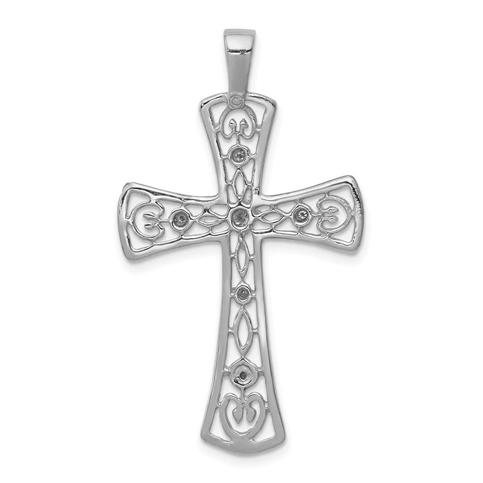 Million Charms 14K White Gold Themed Aa Diamond Relgious Cross Pendant