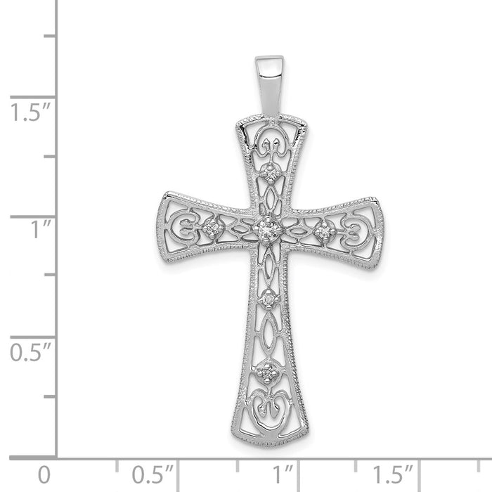 Million Charms 14K White Gold Themed Aa Diamond Relgious Cross Pendant