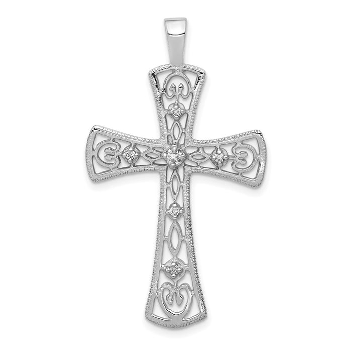 Million Charms 14K White Gold Themed Aa Diamond Relgious Cross Pendant