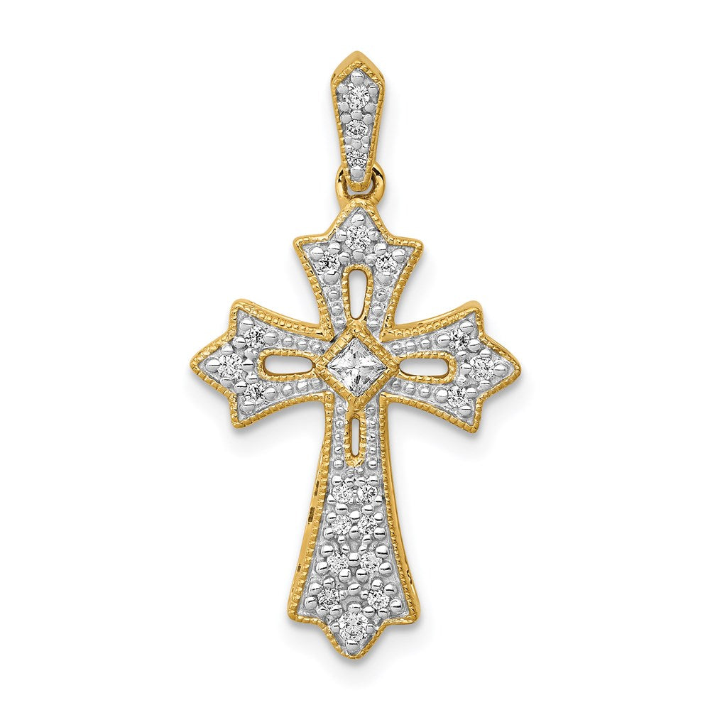 Million Charms 14K Yellow Gold Themed Diamond Relgious Cross Pendant