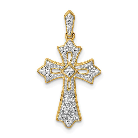 Million Charms 14K Yellow Gold Themed Diamond Relgious Cross Pendant