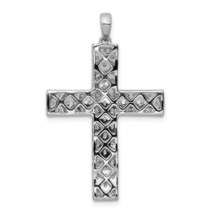 Million Charms 14K White Gold Themed Diamond Latin Relgious Cross Pendant