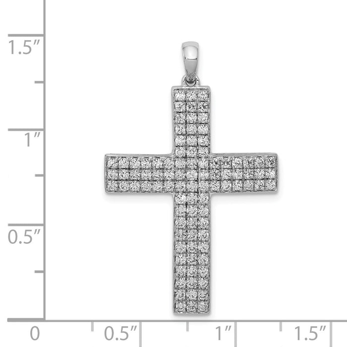 Million Charms 14K White Gold Themed Diamond Latin Relgious Cross Pendant