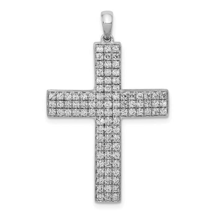 Million Charms 14K White Gold Themed Diamond Latin Relgious Cross Pendant