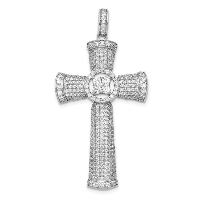 Million Charms 14K White Gold Themed Diamond Relgious Cross Pendant