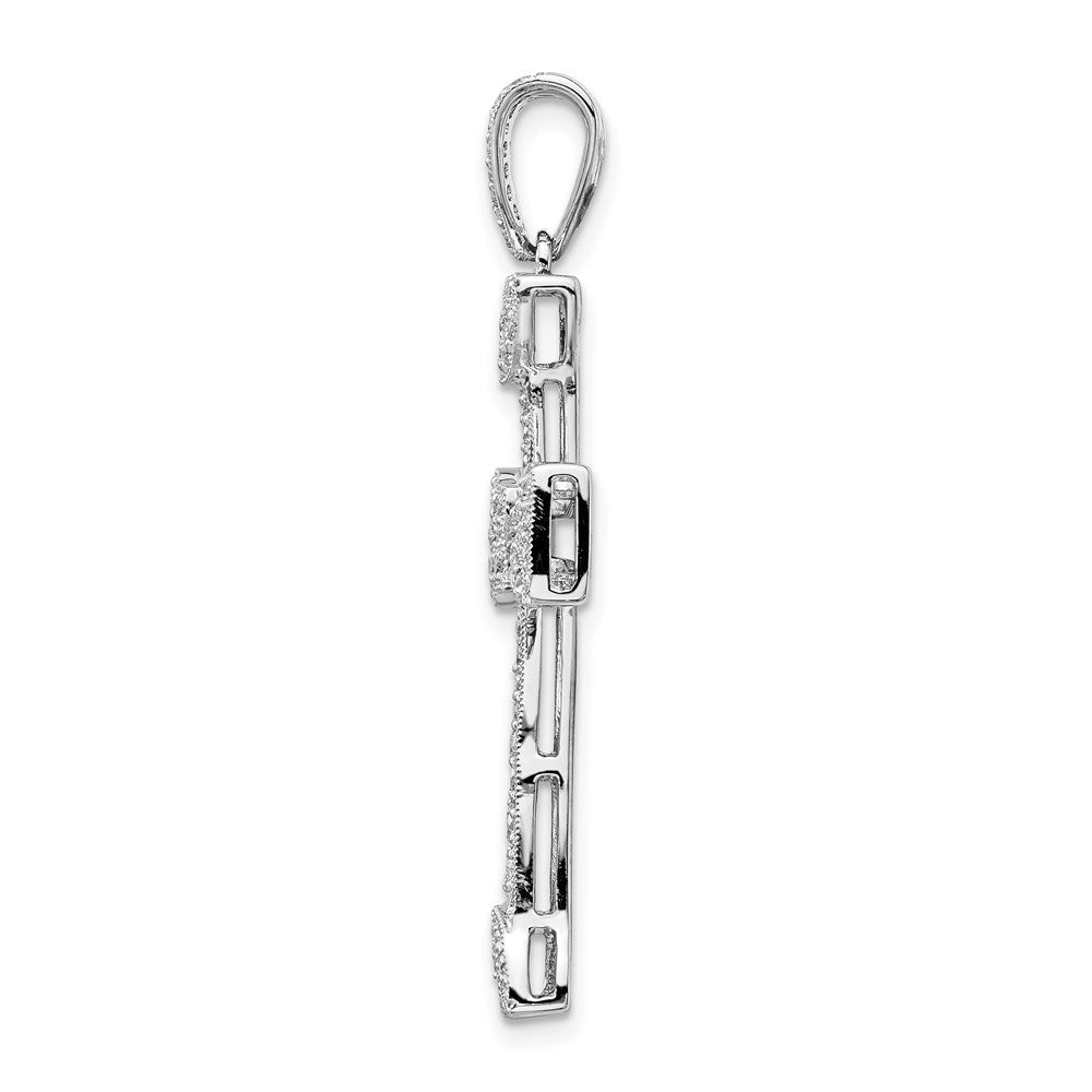 Million Charms 14K White Gold Themed Diamond Filigree Relgious Cross Pendant