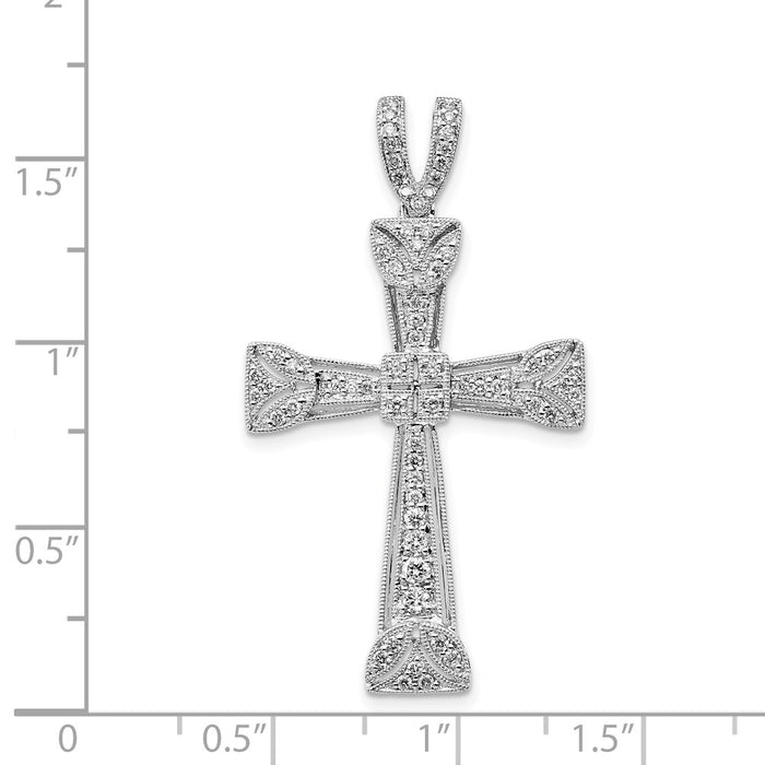 Million Charms 14K White Gold Themed Diamond Filigree Relgious Cross Pendant
