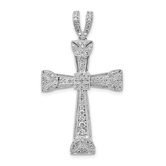Million Charms 14K White Gold Themed Diamond Filigree Relgious Cross Pendant