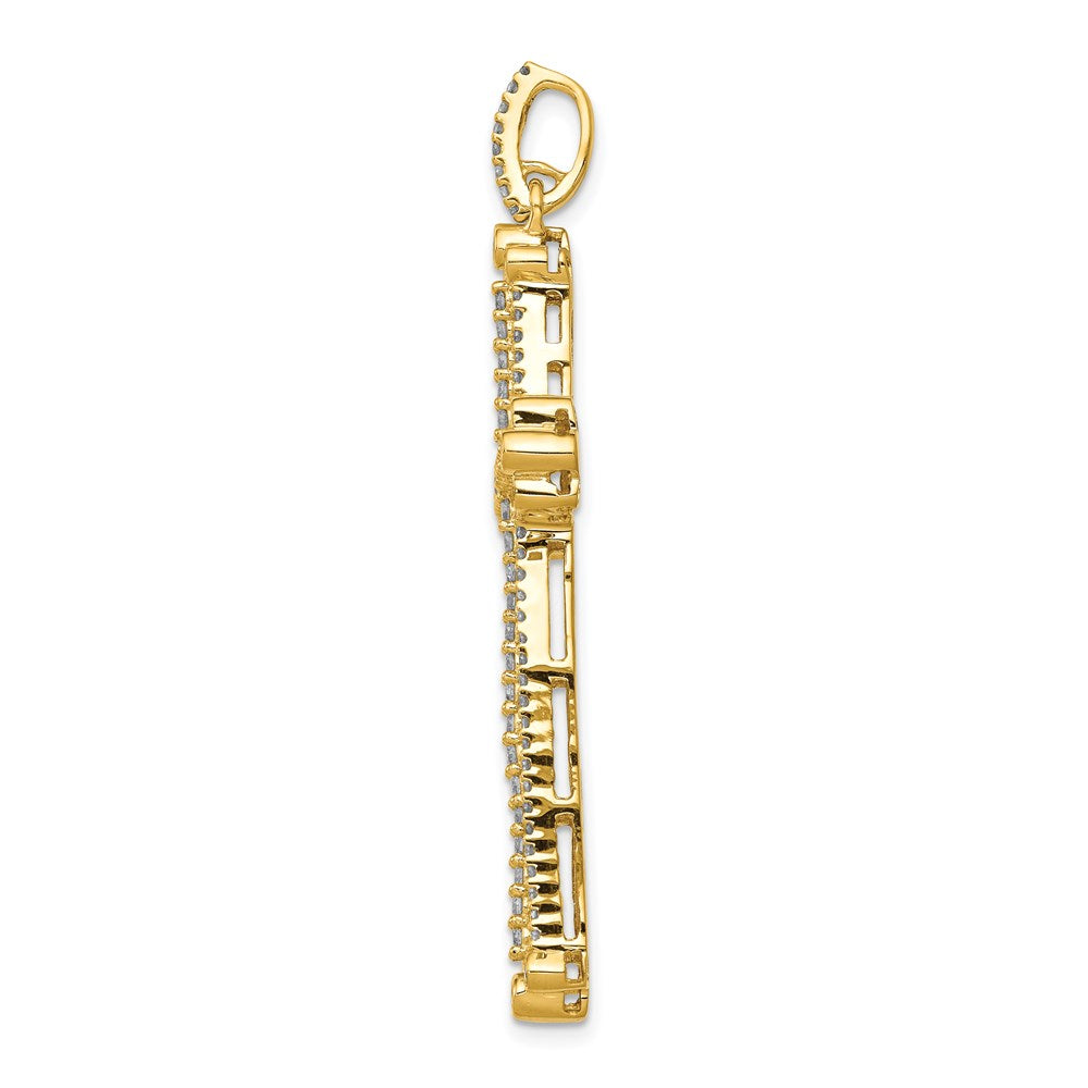 Million Charms 14K Yellow Gold Themed Diamond Budded Relgious Cross Pendant