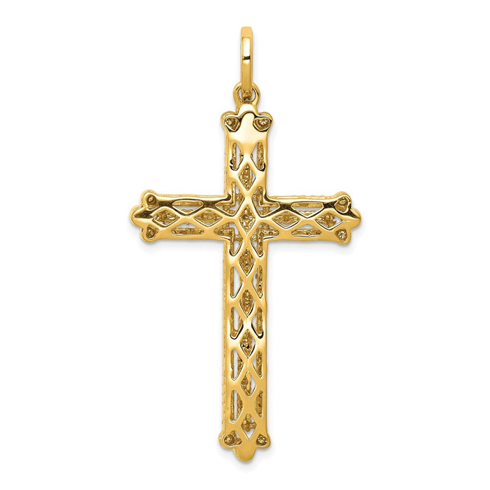 Million Charms 14K Yellow Gold Themed Diamond Budded Relgious Cross Pendant