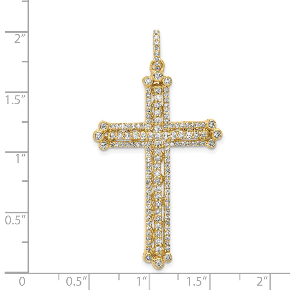 Million Charms 14K Yellow Gold Themed Diamond Budded Relgious Cross Pendant
