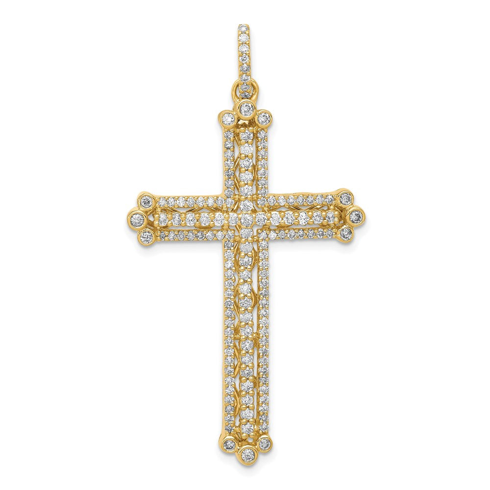Million Charms 14K Yellow Gold Themed Diamond Budded Relgious Cross Pendant