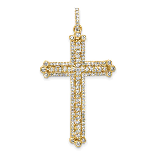 Million Charms 14K Yellow Gold Themed Diamond Budded Relgious Cross Pendant