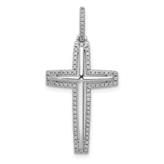 Million Charms 14K White Gold Themed Diamond Relgious Cross Pendant