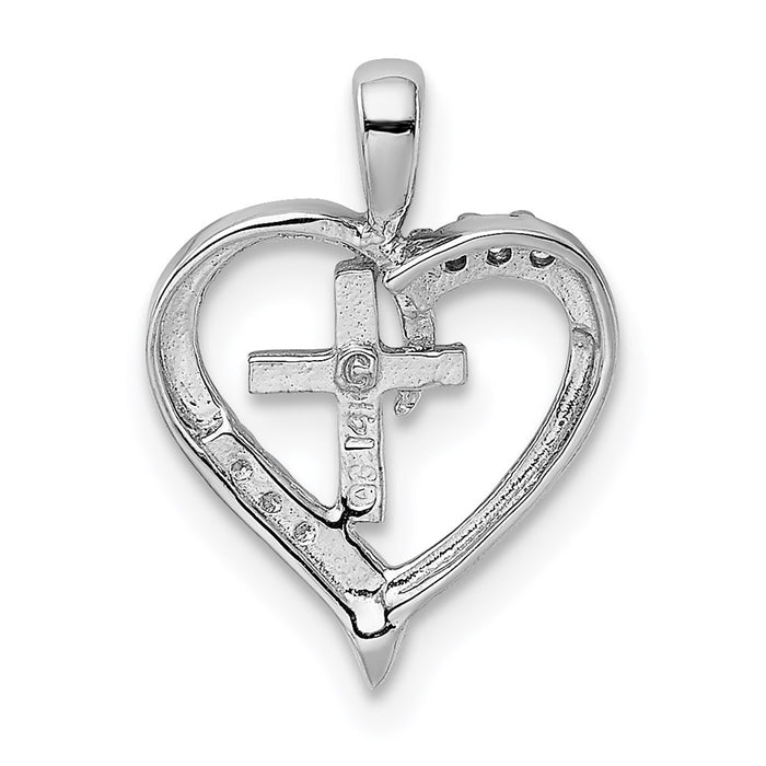 Million Charms 14K White Gold Themed Aa Diamond Heart & Relgious Cross Pendant