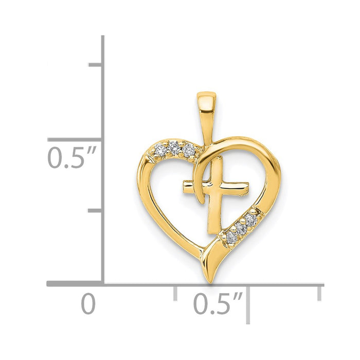 Million Charms 14K Yellow Gold Themed Aa Diamond Heart & Relgious Cross Pendant