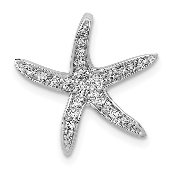 Million Charms 14K White Gold Themed Diamond Nautical Starfish Chain Slide Pendant