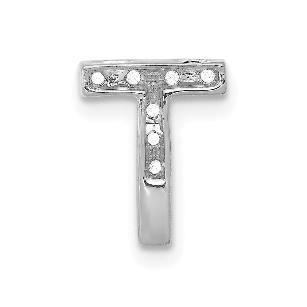 Million Charms 14K White Gold Themed Diamond Alphabet Letter Initial T Charm