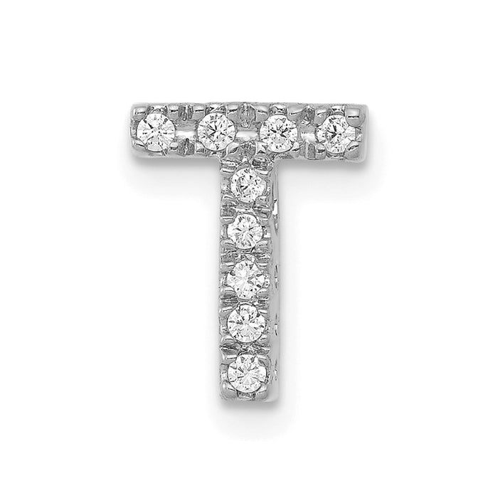 Million Charms 14K White Gold Themed Diamond Alphabet Letter Initial T Charm