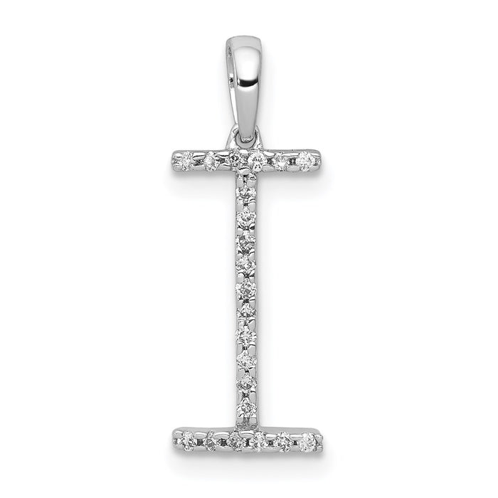 Million Charms 14K White Gold Themed Diamond Alphabet Letter Initial I Pendant