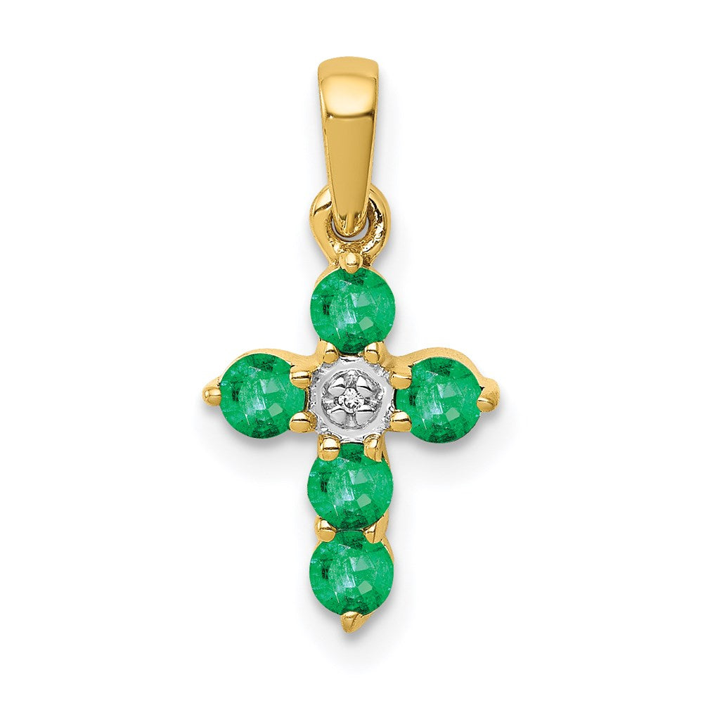 Million Charms 14K Yellow Gold Themed Yellow Gold Themed Emerald, Diamond Relgious Cross Pendant