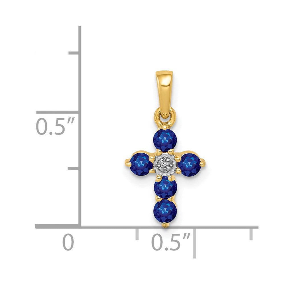 Million Charms 14K Yellow Gold Themed Sapphire, Diamond Relgious Cross Pendant
