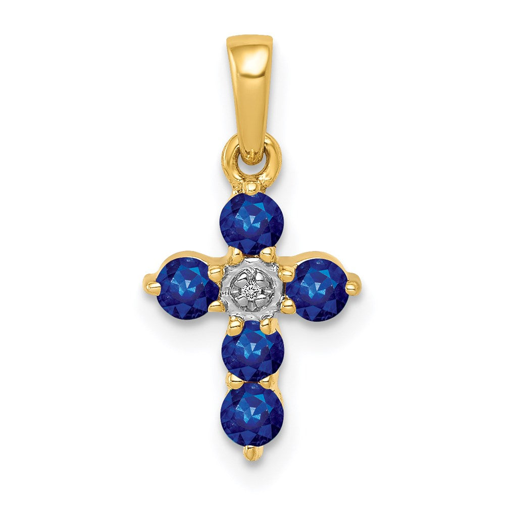 Million Charms 14K Yellow Gold Themed Sapphire, Diamond Relgious Cross Pendant