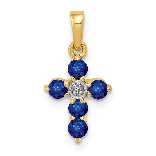 Million Charms 14K Yellow Gold Themed Sapphire, Diamond Relgious Cross Pendant