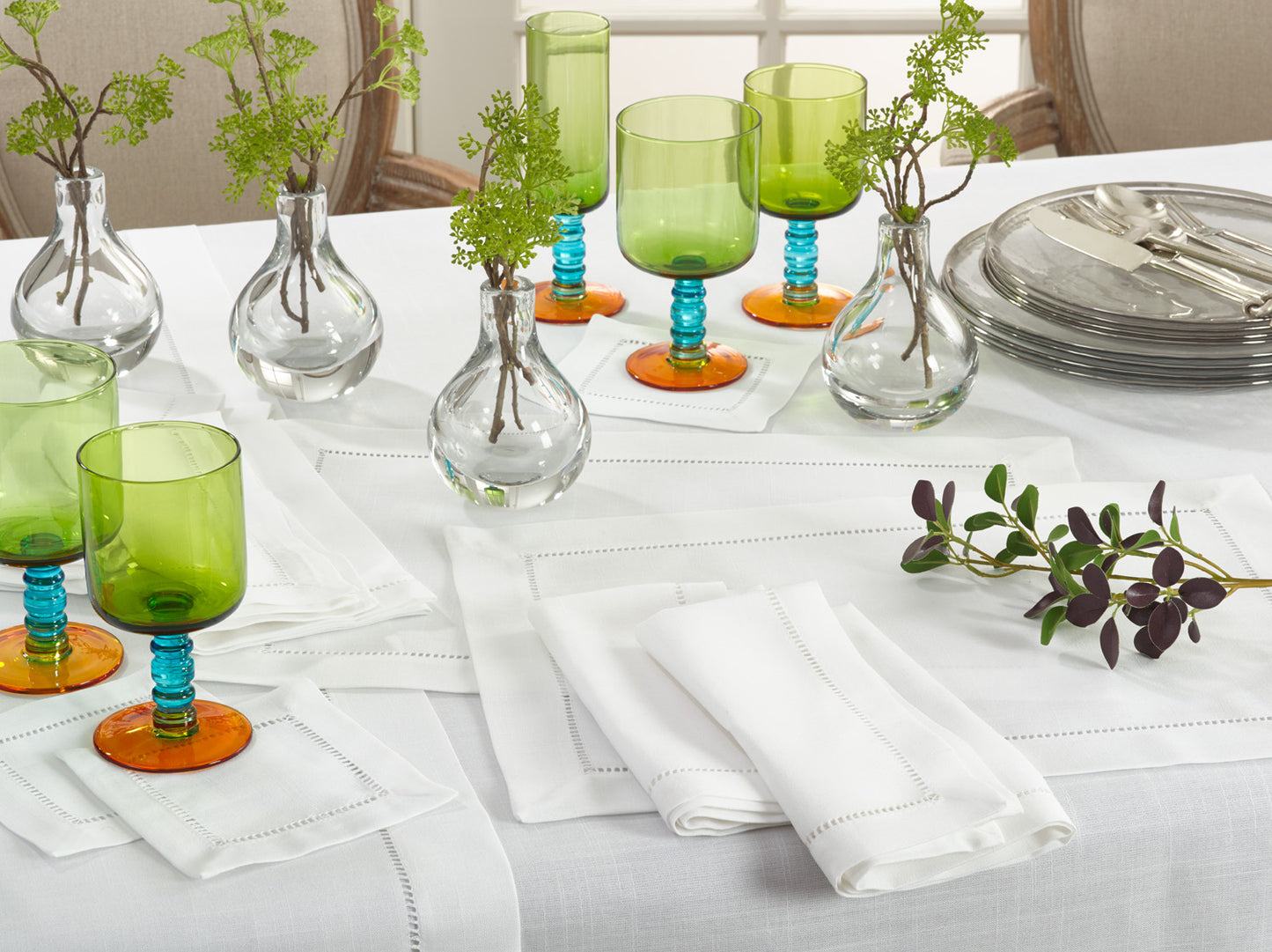 White Special Occasion Holiday Tablecloth with Hemstitched Border 70" X 120"