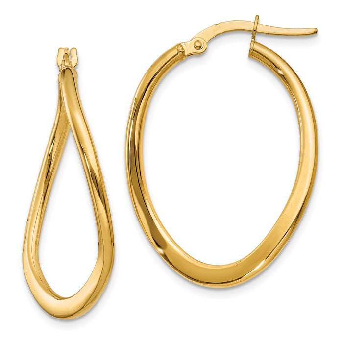 Million Charms 14k Yellow Gold 2mm Polished Tapered Twist Hoop Earrings, 19mm x 2mm