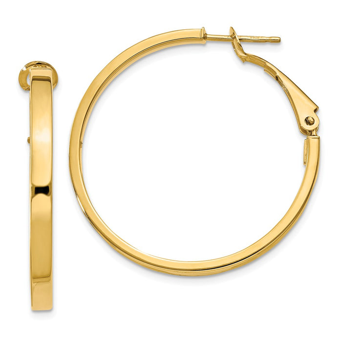 Million Charms 14k Yellow Gold 3x30mm Polished Square Tube Round Hoop Earrings, 35mm x 35mm