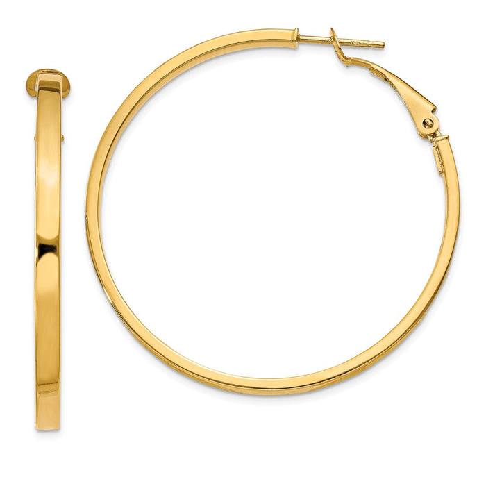 Million Charms 14k Yellow Gold 3x40mm Polished Square Tube Round Hoop Earrings, 45.75mm x 46mm