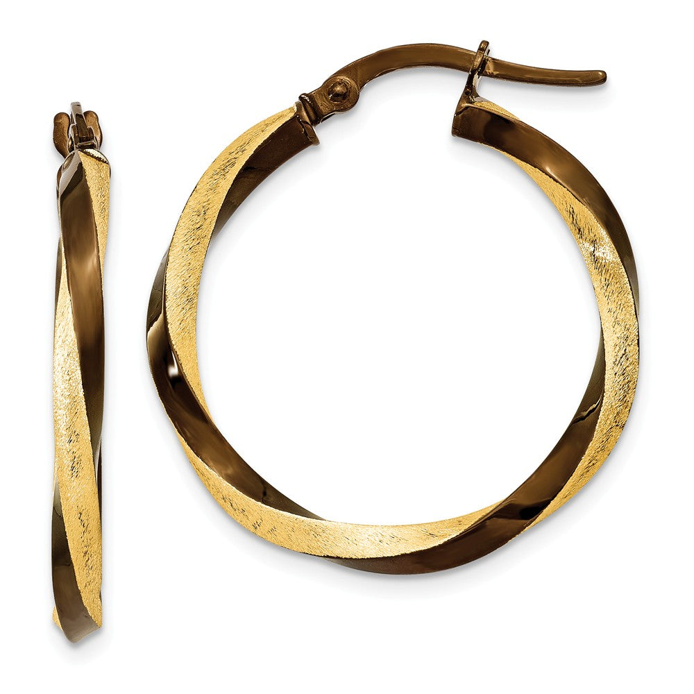 Million Charms 14k Yellow Gold & Brown Rhodium 2.25mm Twisted Hoop Earrings, 21mm x 2.25mm