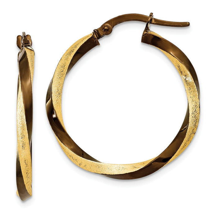 Million Charms 14k Yellow Gold & Brown Rhodium 2.25mm Twisted Hoop Earrings, 21mm x 2.25mm