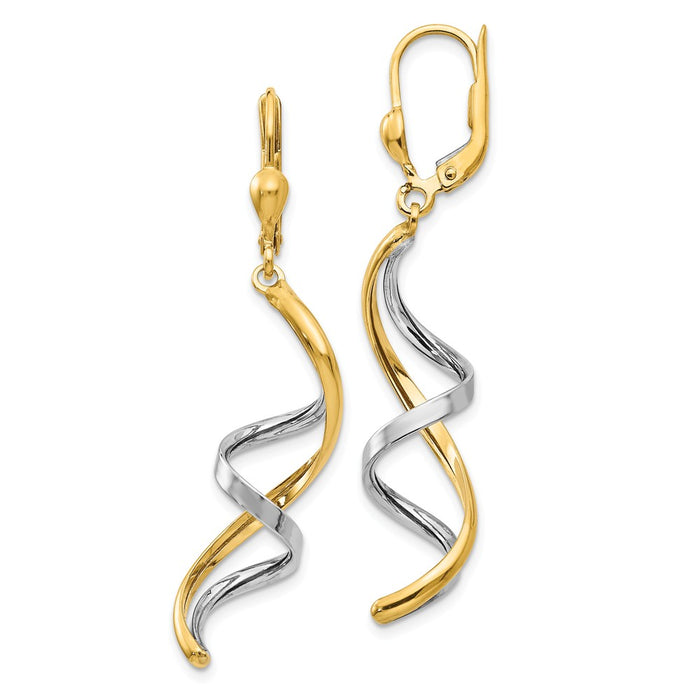 Million Charms 14K Two-tone Spiral Leverback Earrings, 45mm x 10mm