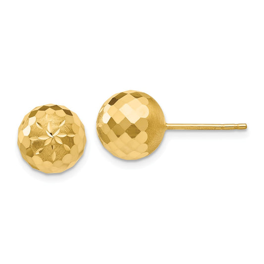 Million Charms 14k Yellow Gold 9mm Diamond-cut Mirror Ball Post Earrings, 9mm x 9mm