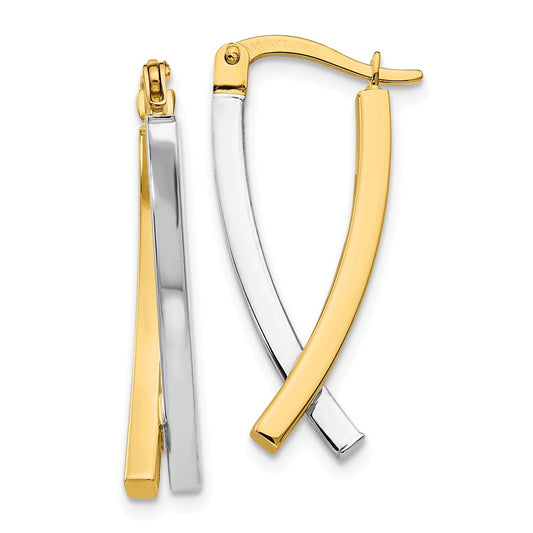 Million Charms 14K Two-tone Hinged Tube Earrings, 25mm x 6mm