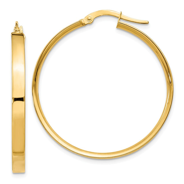 Million Charms 14k Yellow Gold 3mm XL Hoop Earrings, 33mm x 3mm