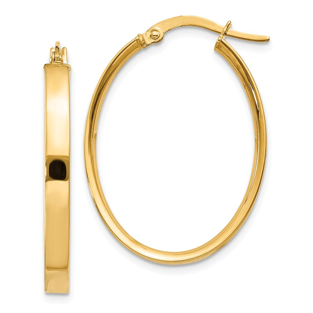 Million Charms 14k Yellow Gold 3mm Oval Hoop Earrings, 19mm x 3mm
