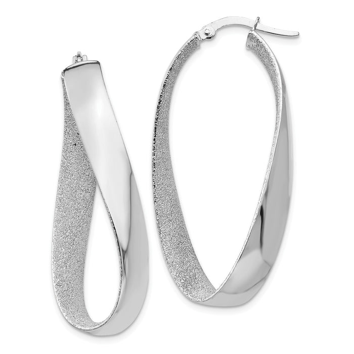 Million Charms 14K White Rhodium Satin & Polished Twisted Hoop Earrings, 19mm x 6mm