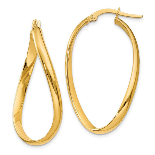 Million Charms 14k Yellow Gold 3mm Twisted Oval Hoop Earrings, 18mm x 3mm