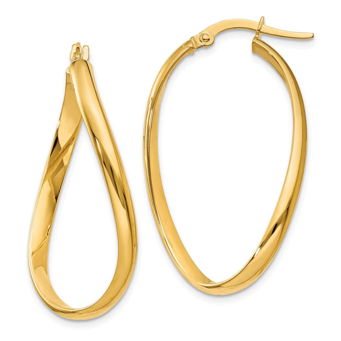 Million Charms 14k Yellow Gold 3mm Twisted Oval Hoop Earrings, 18mm x 3mm