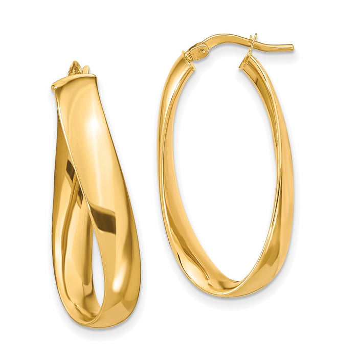Million Charms 14k Yellow Gold Twisted 6mm Oval Hoop Earrings, 14mm x 6mm